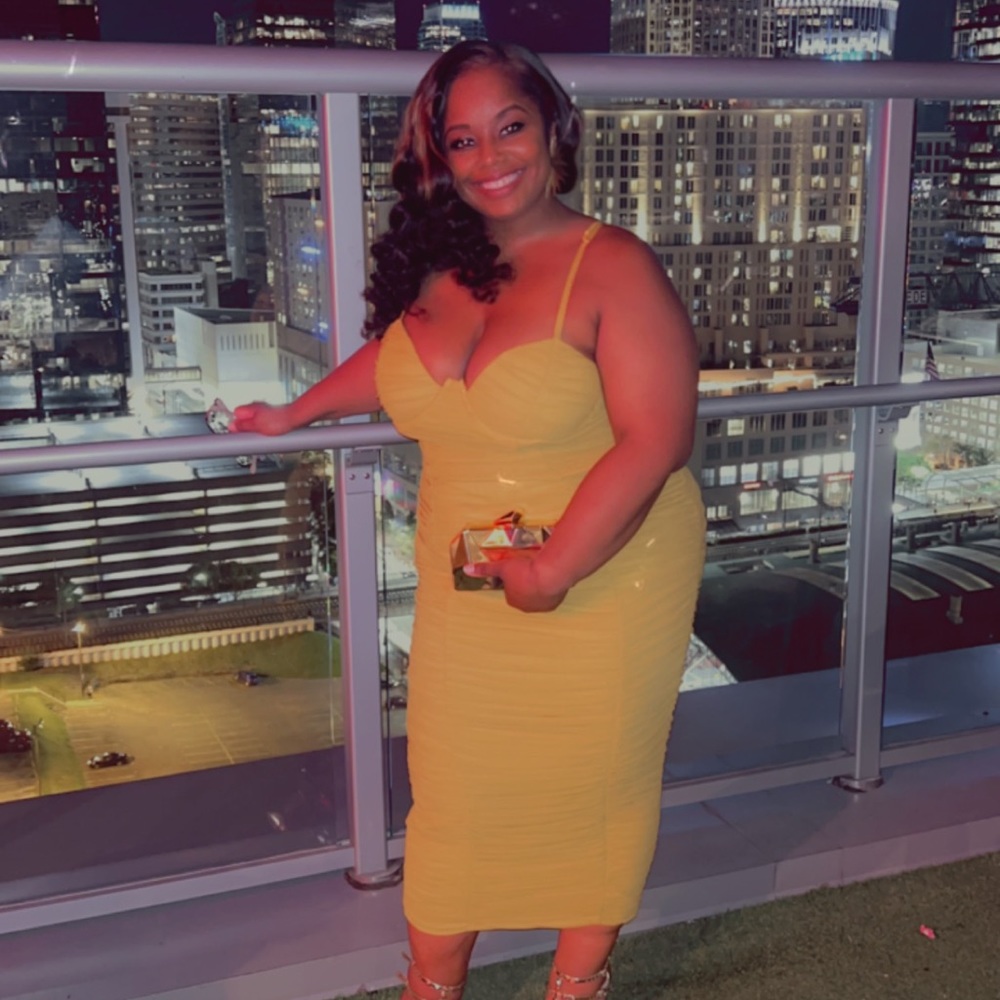 Mustard/Gold Ruched Dress - Picture 2 of 2